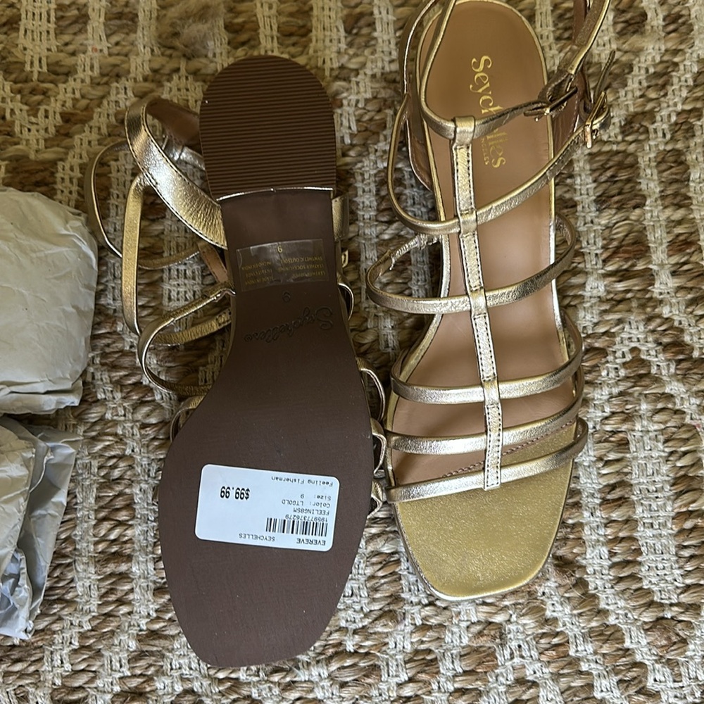 Seychelles Metallic Gold Strappy Sandals - Picture 2 of 4
